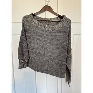 Free People Sweater Alana Off the Shoulder Linen Blend Knit Size Medium Gray